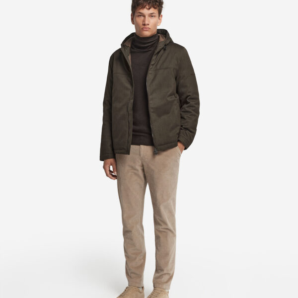 Technical wool hooded short jacket