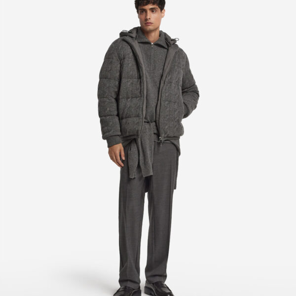 Cashmere cable-knit stitch reversible short quilted jacket